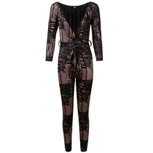 Load image into Gallery viewer, Sexy Off Shoulder Jumpsuit Women Print Long Sleeve Bodycon Bandage Jumpsuit Party Club Casual Long Rompers Women Jumpsuit Belt