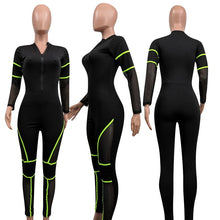 Load image into Gallery viewer, Leopard Bodycon Sexy Jumpsuits Mesh Patchwork Tights Zip Long Sleeve Party Romper Fall Autumn Jumpsuit Overalls