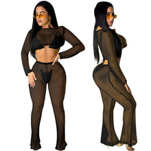 Load image into Gallery viewer, Sexy Club Two Piece Set Women Clothes Mesh Fishnet Hollow Out Crop Top and Pants See Through Summer Beach Matching Set Outfits