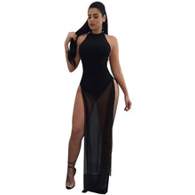 Load image into Gallery viewer, Doyerl Backless Long Black Mesh Dress Women Sexy Sleeveless O-Neck High Split Sheer Maxi Dresses Party Clubwear Outfits Vestidos