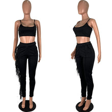 Load image into Gallery viewer, Neon Women Casual Two Piece Set Crop Top and Pants Set Festival Clothing Feather Bodycon 2 Piece Sexy Club Outfits Matching Sets