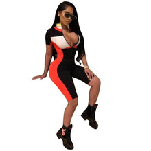 Load image into Gallery viewer, Summer Playsuits Shorts Casual Rompers Sexy V-Neck Front Zipper Striped Bodycon Jumpsuit Fitness Workout Bodysuit Catsuit