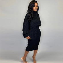 Load image into Gallery viewer, Turtleneck Long Sleeve Sweater Dress Women Autumn Winter Dress Loose Tunic Top Knit Rib Warm Two Piece Dresses Party Midi Dress