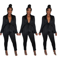 Load image into Gallery viewer, Ruffle Sexy Two Piece Pants Set Women Outfits White Blazer Jacket Top and Pants Suit Set Elegant 2 Piece Women Suits Office Sets