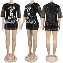 Load image into Gallery viewer, Sequin Loose T Shirt Dress Women Glitter Pullover Letter Print Mini Casual Summer Dress Short Streetwear Korean T Shirt Dress