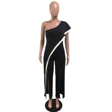 Load image into Gallery viewer, One Shoulder Black Wide Leg Jumpsuit Women Summer Loose High Split Long Pants Romper Ladies Elegant Evening Jumpsuits Outfits