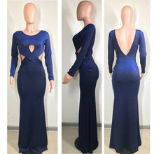 Load image into Gallery viewer, Elegant Sparkly Glitter Sexy Maxi Dresses Women Long Sleeve Criss Cross Hollow Out Backless Open Back Evening Party Dresses