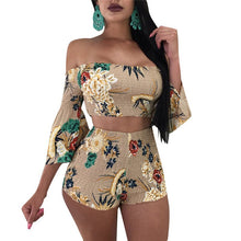 Load image into Gallery viewer, Summer Two Piece Shorts and Top Women Sexy Off the Shoulder Flare Sleeve Crop Tops + Shorts Floral Print Beach Wear Shorts Suit