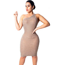 Load image into Gallery viewer, Backless Sexy Bandage Bodycon Dress Women Rhinestone Outfits Embellished Midi Dress One Shoulder Cut Out Elegant Party Dresses
