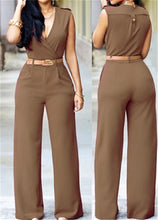 Load image into Gallery viewer, Elegant Women&#39;s Summer Solid Jumpsuits Sexy Deep V-Neck Sleeveless Fashion Rompers Side Pocket Long Jumpsuit Playsuit with Belt