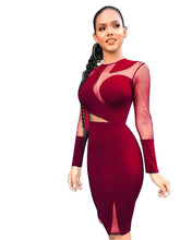 Load image into Gallery viewer, Sexy Mesh Patchwork Sheer Black Bodycon Dress Women O-neck Long Sleeve Elegant Birthday Nightclub Short Party Dresses Vestidos