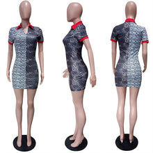Load image into Gallery viewer, Sexy Leopard Zebra Patchwork Shirt Dress New Women Turn-down Short Sleeve Sheath Night Out Party Bodycon Mini Dress