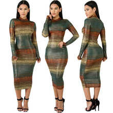 Load image into Gallery viewer, Elegant Turtleneck Long Sleeve Bodycon Midi Dress Gradient Night Club Party Sexy Bandage Dress