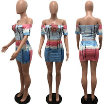 Load image into Gallery viewer, Women Two Piece Set Lace up Crop Top and Skirt Set Tie Dye Pattern Printed T Shirts Casual Tracksuit 2 Piece Outfits