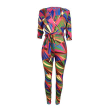 Load image into Gallery viewer, Geometric Print Deep V Neck Sexy Jumpsuit Women Autumn 3/4 Long Sleeve Club Party Playsuits High Waist Bodycon Jumpsuit Sashes