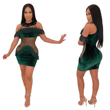 Load image into Gallery viewer, Sexy Mesh See Through Velvet Bodycon Dress Women O-neck Off Shoulder Tassel Elegant Night Club Mini Party Dresses Vestidos