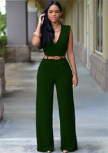 Load image into Gallery viewer, Elegant Women&#39;s Summer Solid Jumpsuits Sexy Deep V-Neck Sleeveless Fashion Rompers Side Pocket Long Jumpsuit Playsuit with Belt