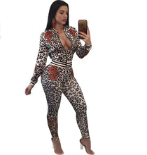 Load image into Gallery viewer, Women Rose Printed 2 Piece Sets Sweatsuit Long Sleeve Zipper Leopard Slim Casual Tracksuit Autumn 2 Piece Outfit Leisure Suits