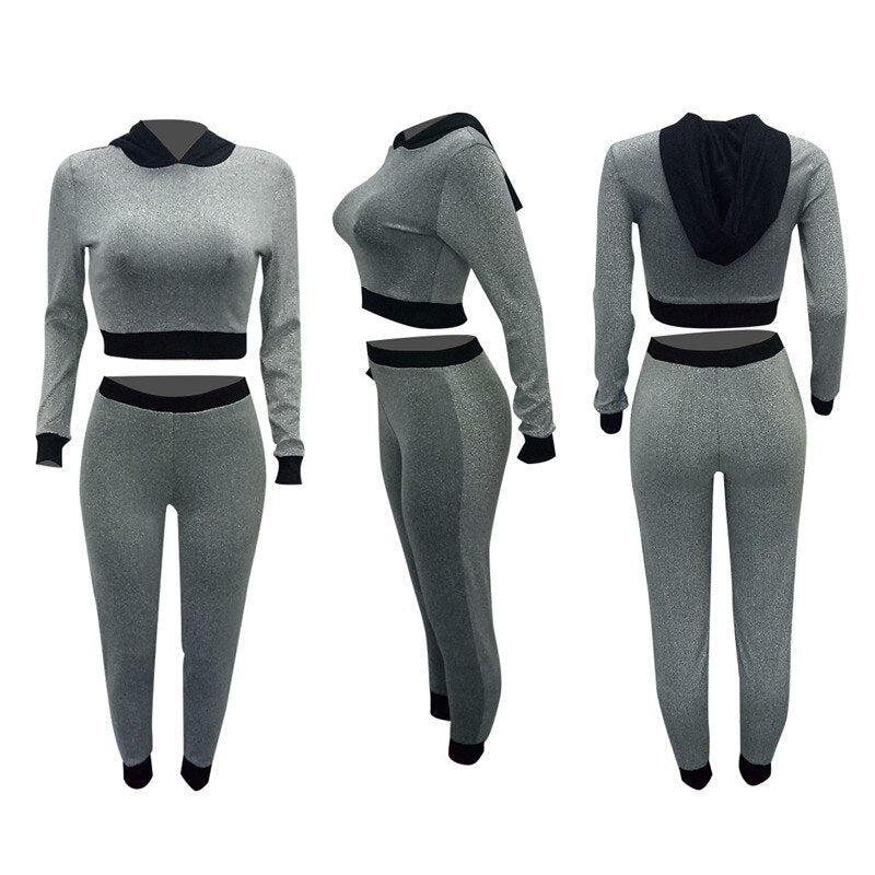 Long Sleeve Crop Top and Skinny Pants Casual Women's Tracksuits