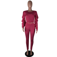 Load image into Gallery viewer, Ladies Autumn Winter Sweat Suits 2 Piece Set Women Long Sleeve Ruffle Crop Top and Pencil Pants Casual Tracksuit Two Piece Sets