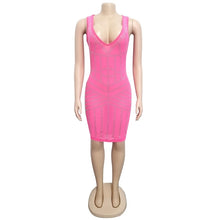 Load image into Gallery viewer, Sleeveless Party Dress Summer Sexy Club Mesh Dress Transparent Sparkly Rhinestone V Neck Elegant Short Bodycon Dress