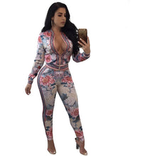 Load image into Gallery viewer, Women Rose Printed 2 Piece Sets Sweatsuit Long Sleeve Zipper Leopard Slim Casual Tracksuit Autumn 2 Piece Outfit Leisure Suits