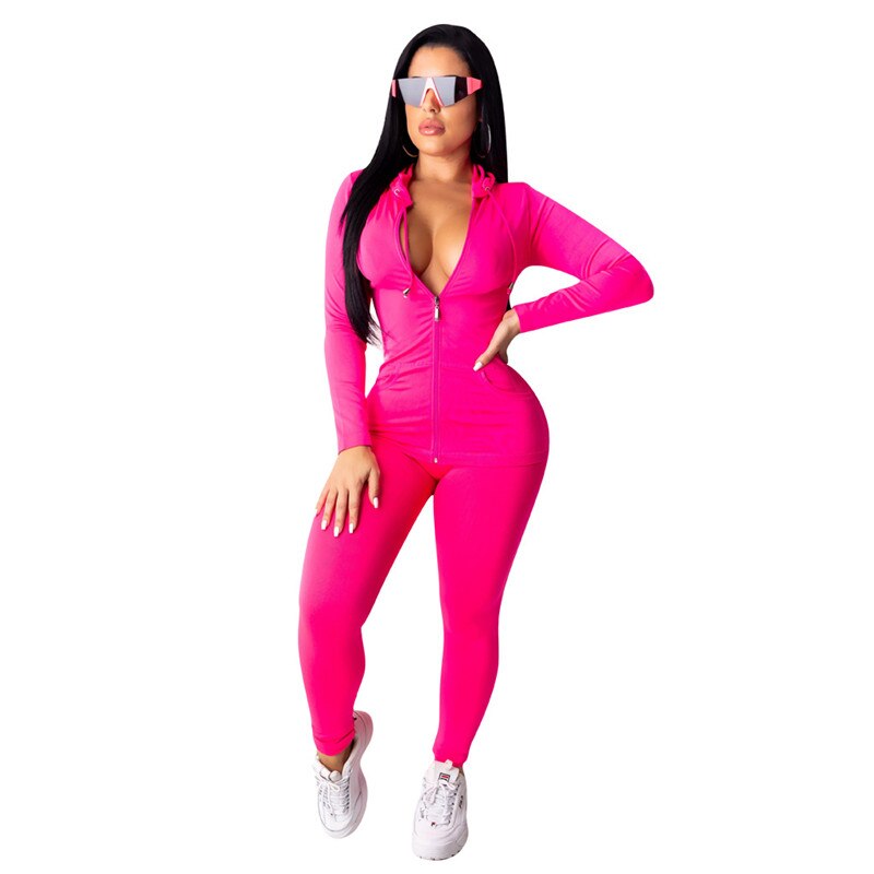 Autumn Casual Tracksuit Two Piece Set Women's Suit Zipper Hooded Jacket Top and Pants Leggings Sportswear Jogger 2 Piece Outfits