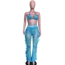 Load image into Gallery viewer, Beach Sexy Two Piece Set Women Summer Clothes Mesh Bikini Top Ruffles Long Pants Set Swimwear Matching 2 Piece Sets Club Outfits