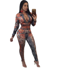 Load image into Gallery viewer, Women Rose Printed 2 Piece Sets Sweatsuit Long Sleeve Zipper Leopard Slim Casual Tracksuit Autumn 2 Piece Outfit Leisure Suits