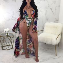 Load image into Gallery viewer, New Summer Maxi Dress Beach Wear 2 Pieces Dresses Women Print Floral Deep V Neck Hollow Out Sexy Bohemia Sundresses
