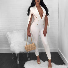 Load image into Gallery viewer, Women Sexy Elegant Formal Jumpsuit Autumn Winter Deep V Neck Cloak Cape Bodysuit Romper Button Long Pants One Piece Overalls XXL