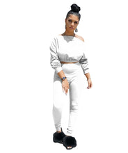 Load image into Gallery viewer, Casual Two Piece Set Tracksuit Women Matching Sets Off Shoulder Crop Top and Pants Set Leisure Sweat Suits Women 2 Piece Outfits