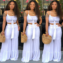 Load image into Gallery viewer, New Women Summer Two Piece Sets Sexy Bow Tie Crop Top and Loose Wide Leg Pants Suit Solid Casual Beach 2 Piece Outfits Clubwear
