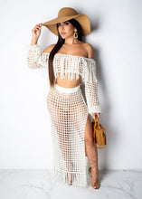 Load image into Gallery viewer, Fringed Tassel Summer Beach Dress Women Sexy Off Shoulder Maxi Dress Long Sleeve Boho Knit Crochet Hollow Out Party Long Dress
