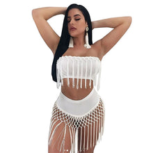 Load image into Gallery viewer, Tassel Two Piece Sets Women's Costumes Summer Beach Sleeveless Strapless Crop Top and Skirt Two Piece Short Set Clubwear