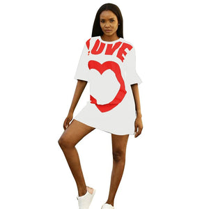 Casual Summer Dresses New Arrival Heart Print Half Sleeve Short Mini Dress O Neck Fashion Ladies Loose T Shirt Dress