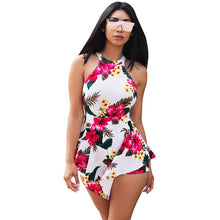 Load image into Gallery viewer, Sexy Off Shoulder Floral Print Boho Beach Romper Women Halter Sleeveless Short Jumpsuit Ladies Summer Playsuits Macacao Feminino