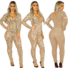 Load image into Gallery viewer, See Through Black Sequin Jumpsuit Women Long Sleeve Sparkly Bodycon Jumpsuits Sexy Rompers Glitter Club Party Jumpsuits Overalls