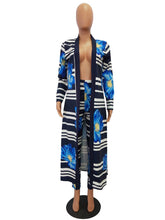 Load image into Gallery viewer, Two Piece Set Top and Pants Women Spring Autumn Long Sleeve X-Long Duster Coat and Pants Print Flower Casual 2 Piece Outfits