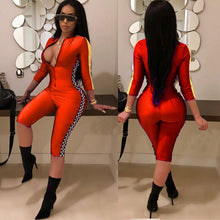 Load image into Gallery viewer, Summer Playsuits Shorts Casual One Piece Rompers Sexy V-Neck Front Zipper Plaid Print Bodycon Jumpsuit Fitness Bodysuit Catsuit