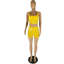 Load image into Gallery viewer, Sexy PU Leather Club Wear 2 Piece Sets for Women Summer Sleeveless Solid Tank Crop Top and Shorts Set Workout Two Pieces Outfits