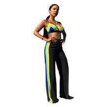 Load image into Gallery viewer, Women Beach Summer Two Piece Set Sexy V- Neck Spaghetti Strap Striped Crop Top and Wide Leg Pants Suit Club Wear 2 Piece Outfits