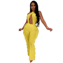 Load image into Gallery viewer, Summer Women Sexy Jumpsuit Romper Sleeveless Halter Ruffle Sheer Mesh Bodycon Jumpsuit Backless Sexy Beach Jumpsuit Overalls