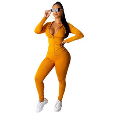 Load image into Gallery viewer, Neon Green Orange Women Two Piece Sets Long Sleeve Zipper Hooded Sweatshirt Tops and Tight Pants Female Jogger Casual Sweatsuit