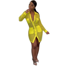 Load image into Gallery viewer, Autumn Long Sleeve Shirt Dress Women Turn-down Collar Button Up Pockets See Through Hollow Out Sexy Mini Party Dresses Vestidos