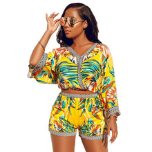 Load image into Gallery viewer, Bohemian Floral Print Beach Two Piece Set Women Summer Sexy Crop Top and Shorts Suit Casual Beach Wear Matching Set Outfit
