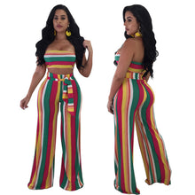 Load image into Gallery viewer, Sexy Two Piece Summer Outfits Women&#39;s 2 Piece Set Fashion Striped Strapless Crop Top and Wide Leg Pants Set Party Ladies Suit