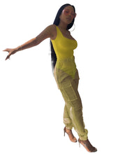 Load image into Gallery viewer, Neon Two Piece Set Top and Pants Tracksuit Women Festival Clothing Bodysuit Cargo Pants Mesh Summer 2 Piece Sexy Club Outfits