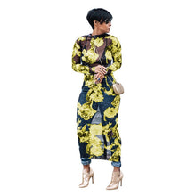 Load image into Gallery viewer, Floral Printed Sexy Sheer Mesh Bodycon Dress Women Autumn Crew Neck Long Sleeve See Through Dress Fashion Sexy Party Dresses