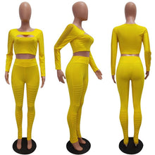 Load image into Gallery viewer, Womens Tracksuit Hollow Out Long Sleeve Crop Top and Legging Pants 2 Piece Set Female Mesh Casual Summer Outfits Fitness Wear